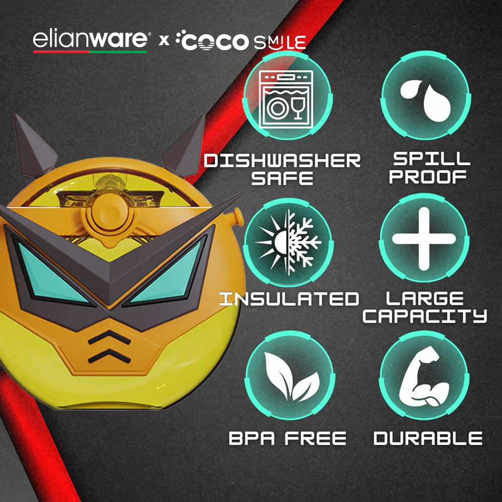 Elianware x Cocosmile Robot Round Kid Tritan Bottle with Strap 630ML