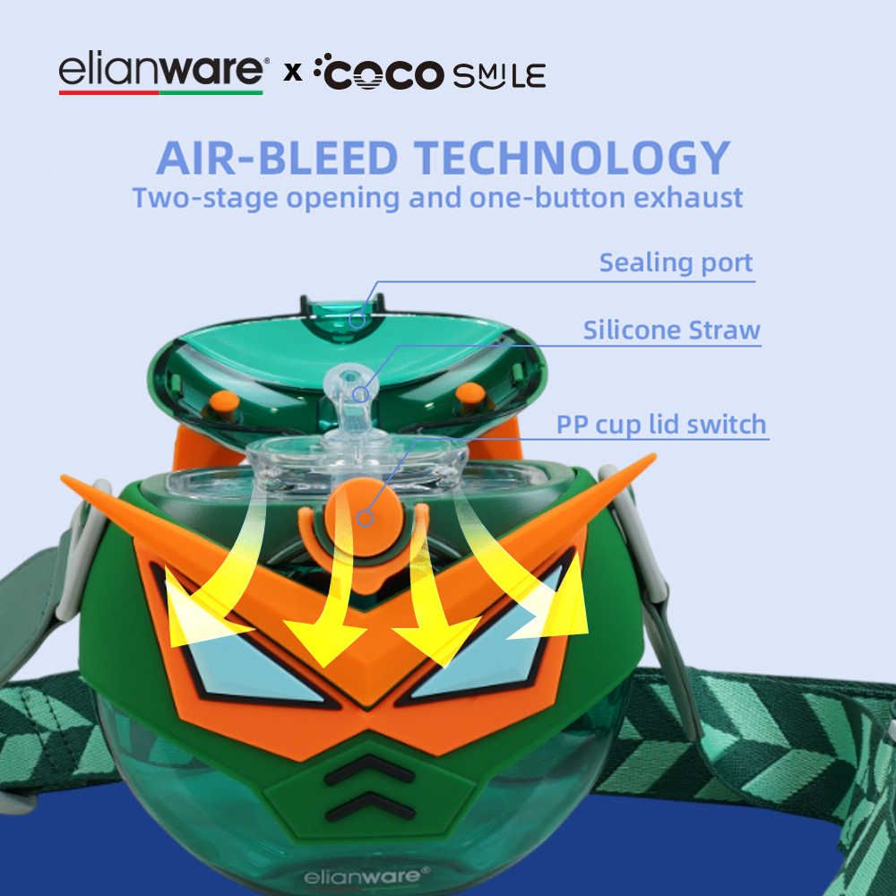 Elianware x Cocosmile Robot Round Kid Tritan Bottle with Strap 630ML