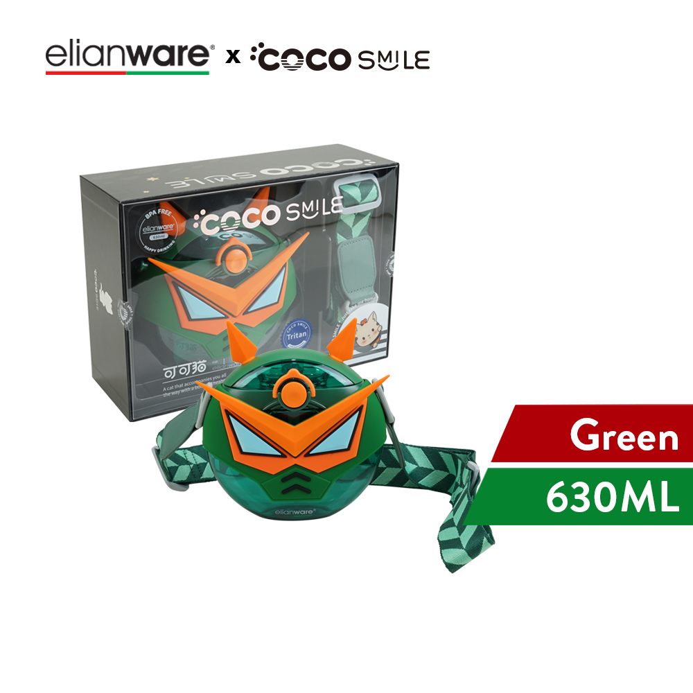 Elianware x Cocosmile Robot Round Kid Tritan Bottle with Strap 630ML