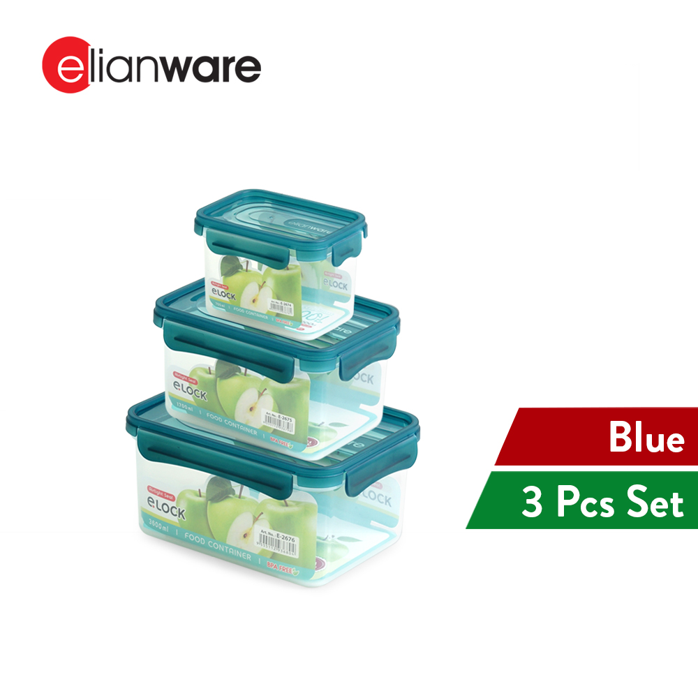 Elianware E-LOCK 1PC/3PCS Fridge Container Fresh Storage Keeper Bekas Makanan
