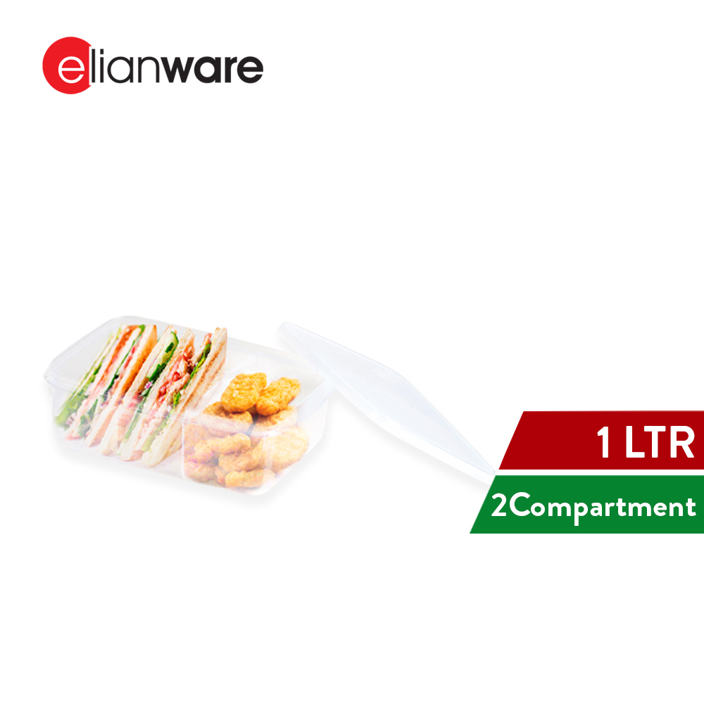 Elianware 1Ltr 3 Compartments Bento Lunch Box Microwavable Food Container