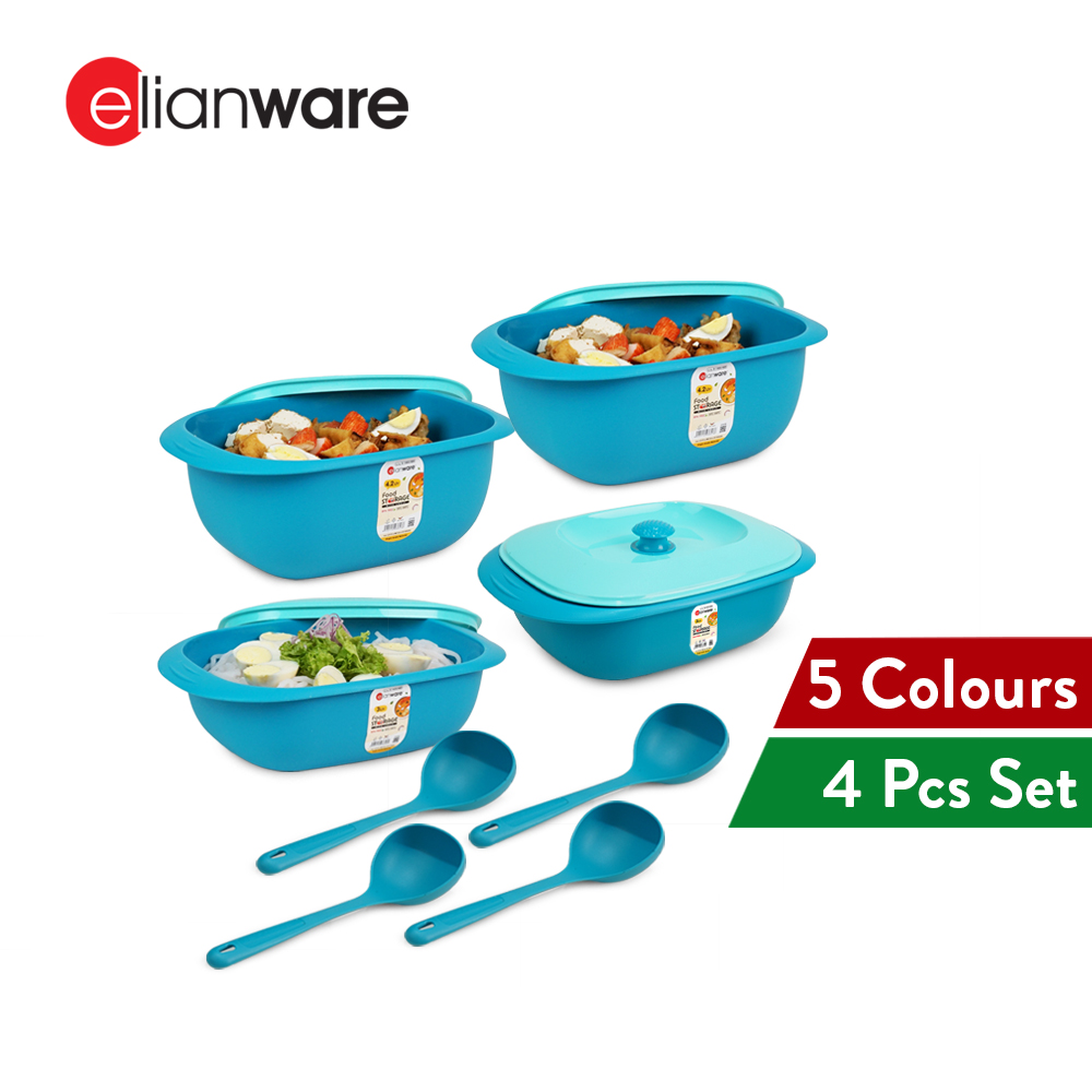 Elianware 1PC/4PCS Buffet Bekas Makanan Kuih Raya Party Serving Tray Set with Ladle