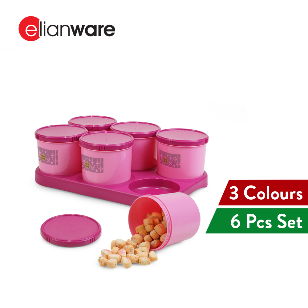Elianware 670ML Container Canister Cookies Snacks Bekas Kuih Raya with Tray(6Pcs)