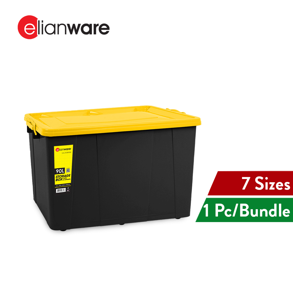 Elianware 20/30/40/50/60/70/90L Plastic Storage Box with Wheels Storage Organizer Kotak Penyimpanan Roda (1PC/Bundle)