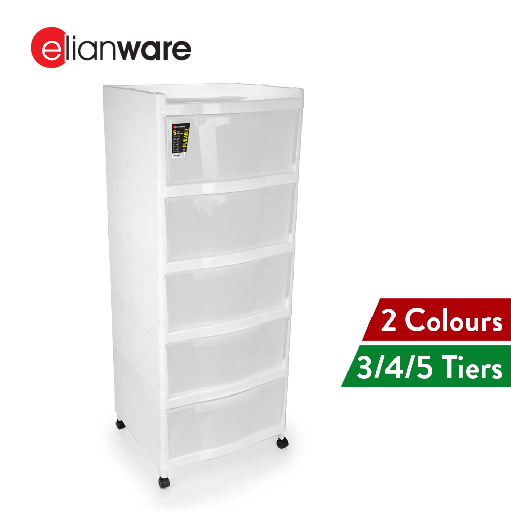 Elianware 3/4/5 Tiers Laci Almari Drawer Storage Box Organizer Cabinet with Wheels