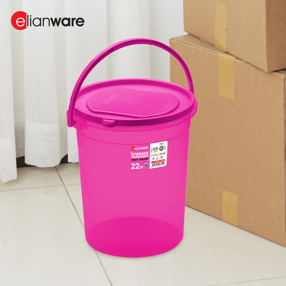 Elianware Storage Container Round Beras Food Container Air Pail with Handle