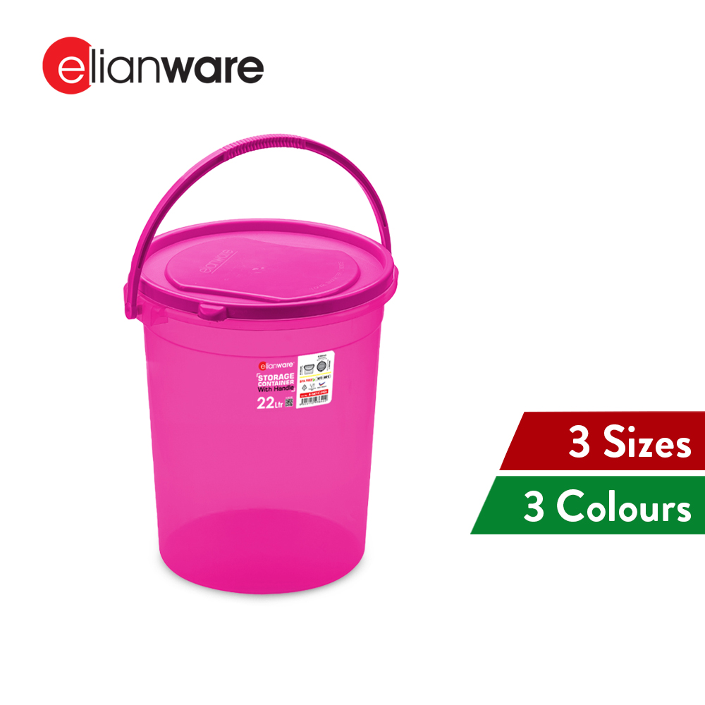 Elianware Storage Container Round Beras Food Container Air Pail with Handle