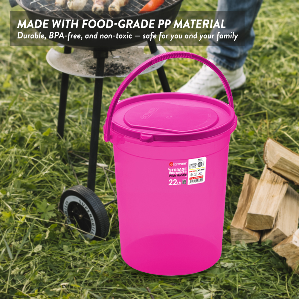 Elianware Storage Container Round Beras Food Container Air Pail with Handle