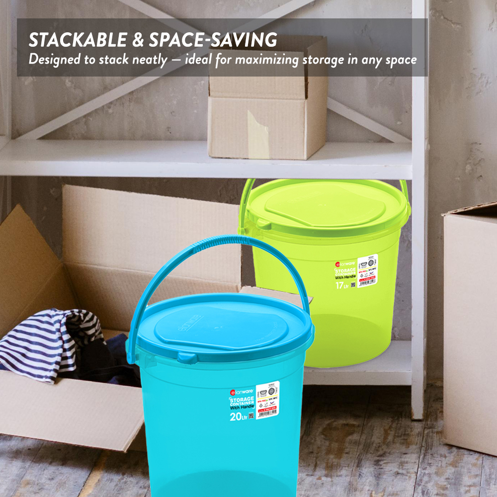 Elianware Storage Container Round Beras Food Container Air Pail with Handle