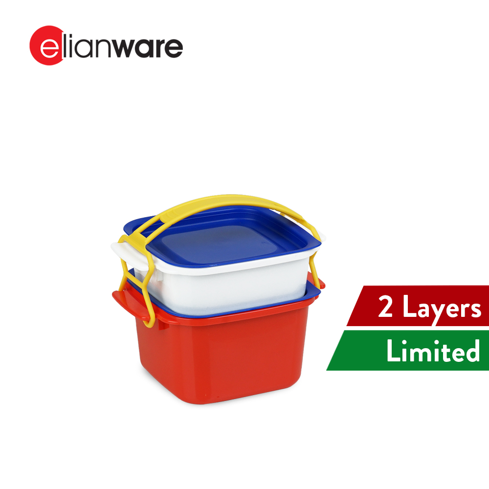 Elianware 2/3/4 Layer Tier Microwaveable [BPA FREE] Square Tiffin Food Carrier Lunch Box with Cariolier