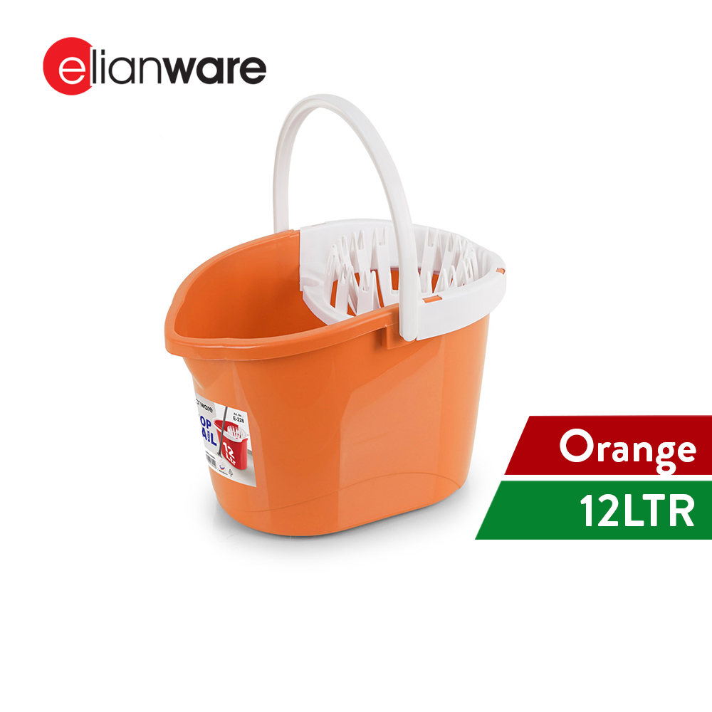 Elianware 12L Spin Squeeze Dry Mop Pail Mop Lantai Bucket with Wheels
