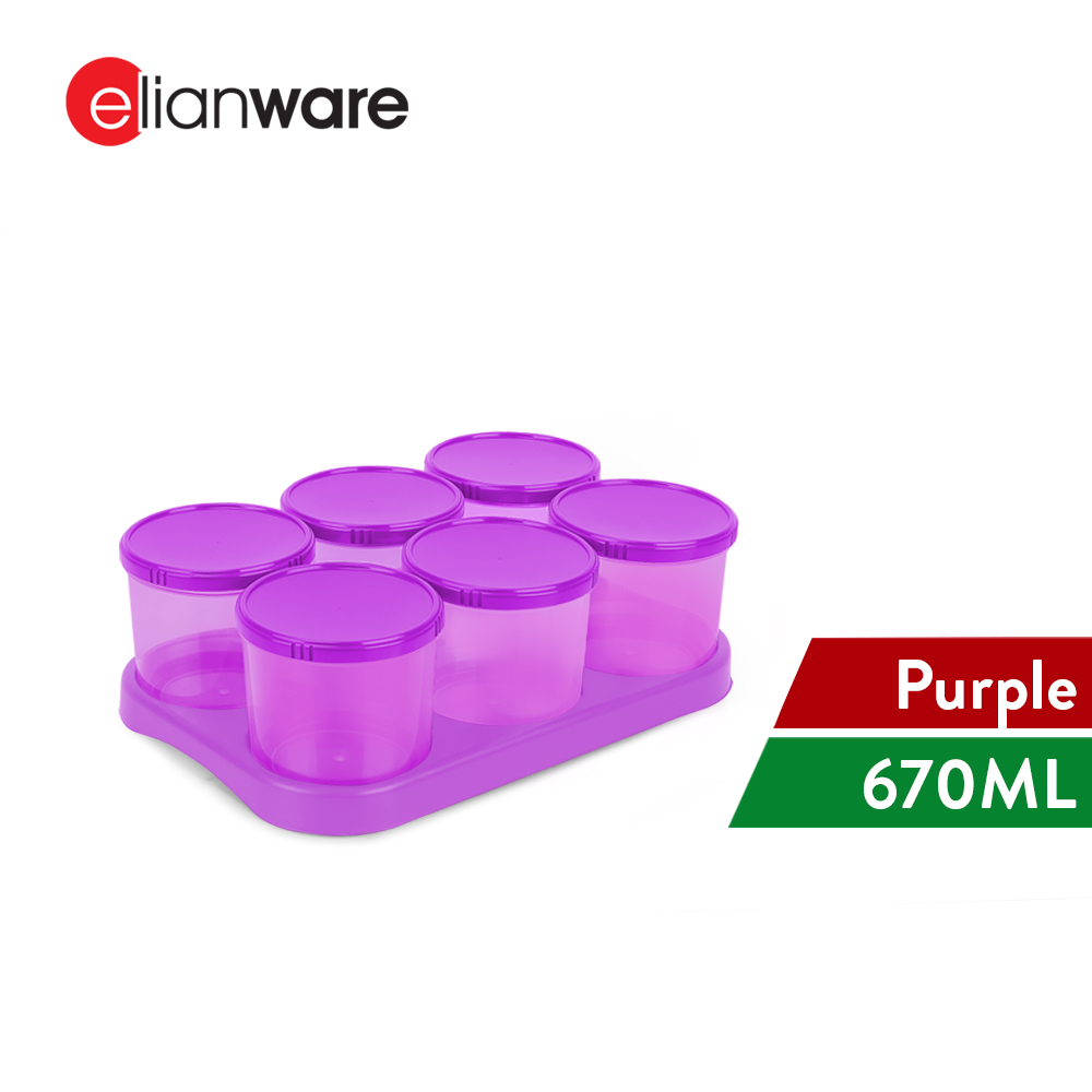Elianware 670ML Container Canister Cookies Snacks Bekas Kuih Raya with Tray(6Pcs)