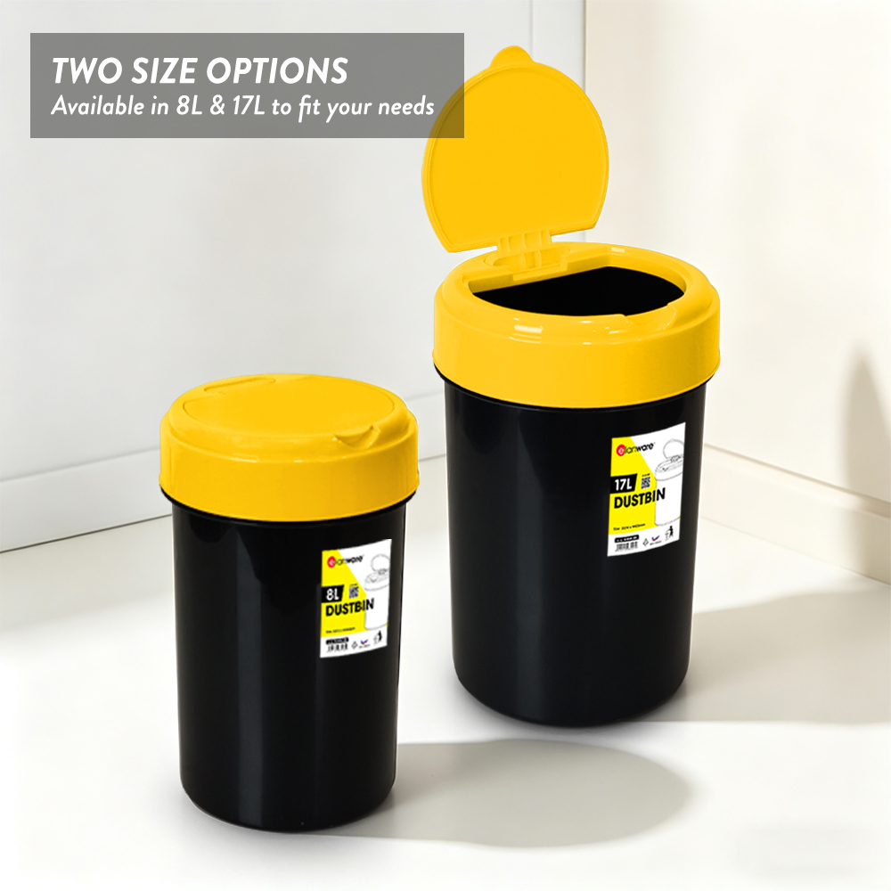 Elianware 8L/17L Heavy Duty Flip Top Trash Dustbin Round Tong Sampah