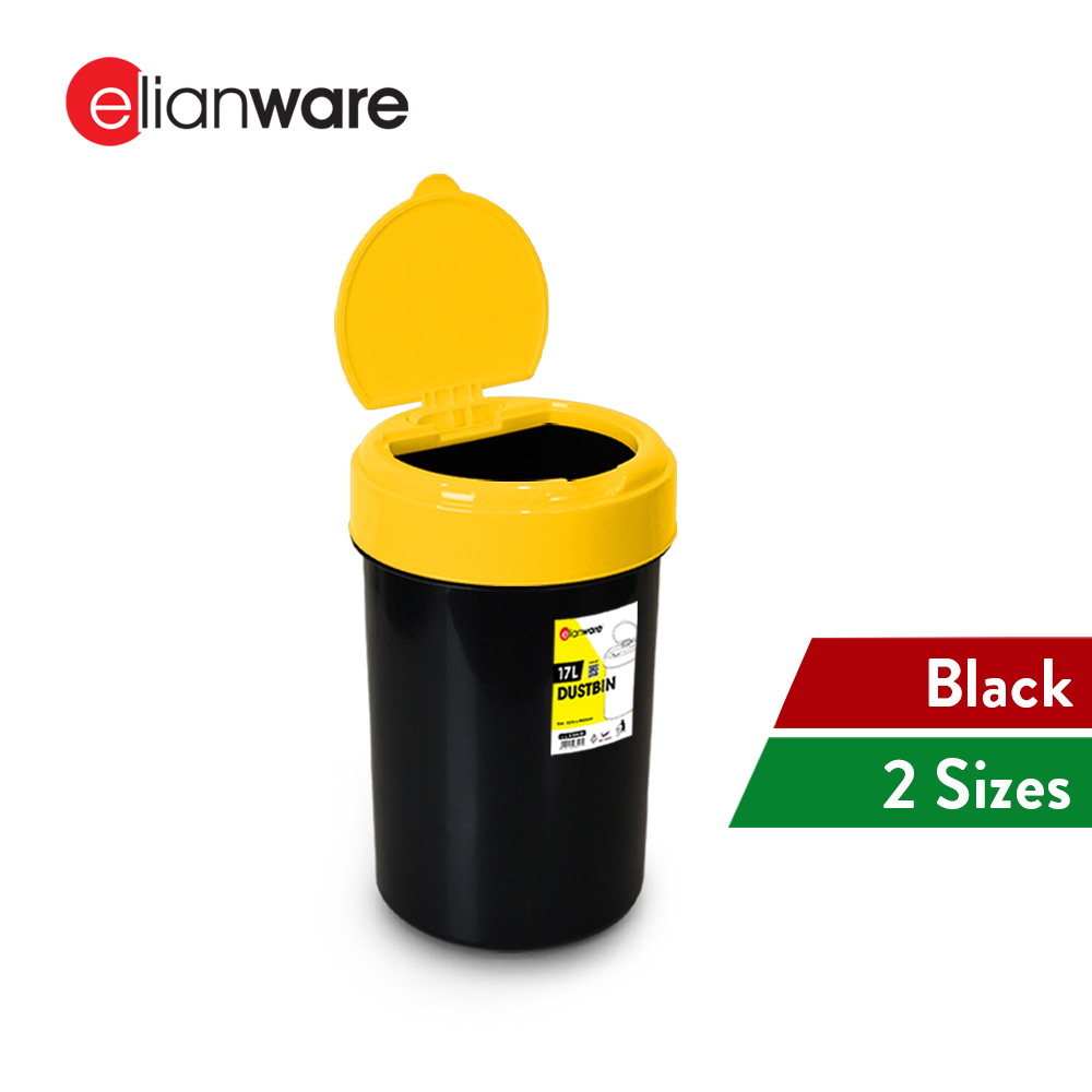 Elianware 8L/17L Heavy Duty Flip Top Trash Dustbin Round Tong Sampah