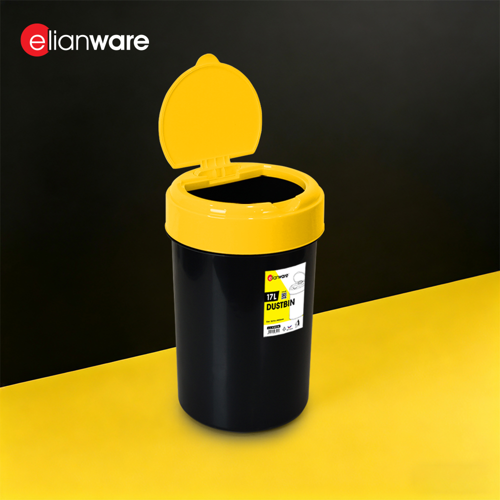 Elianware 8L/17L Heavy Duty Flip Top Trash Dustbin Round Tong Sampah