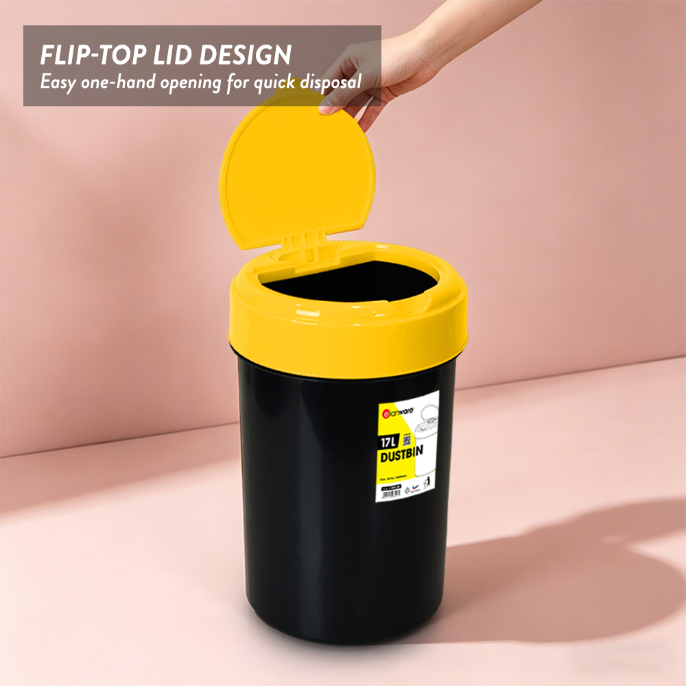 Elianware 8L/17L Heavy Duty Flip Top Trash Dustbin Round Tong Sampah