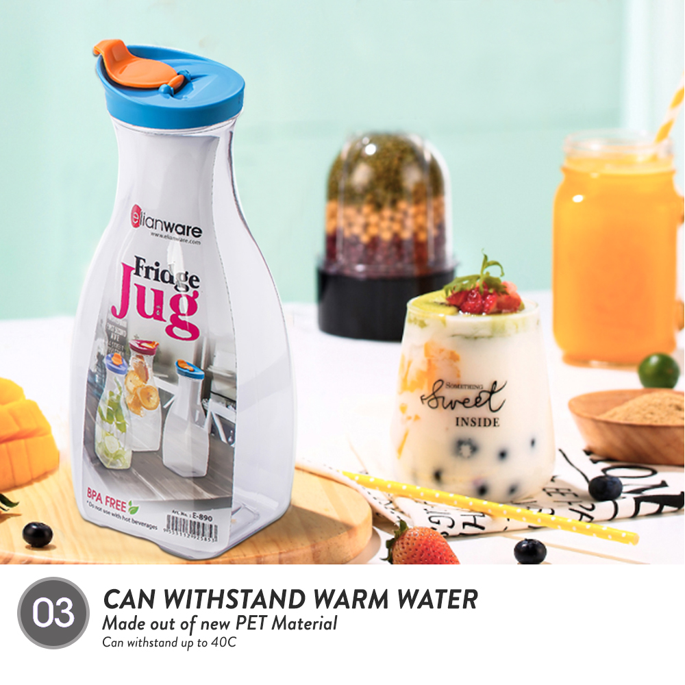 Elianware 1.2Ltr BPA Free Glass-Like Clear Water Jug with Flip Top Lid