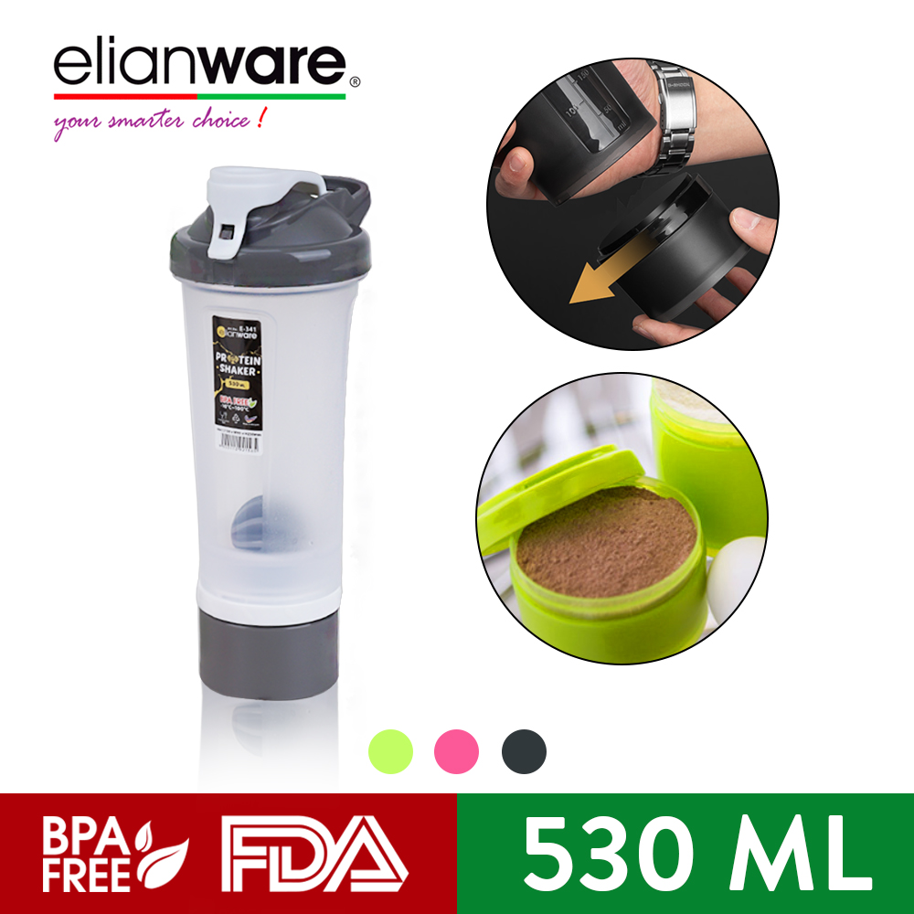 Elianware [2 in 1] Protein Powder Container Shaker Bottle Blender with Mixing Ball (530ml)