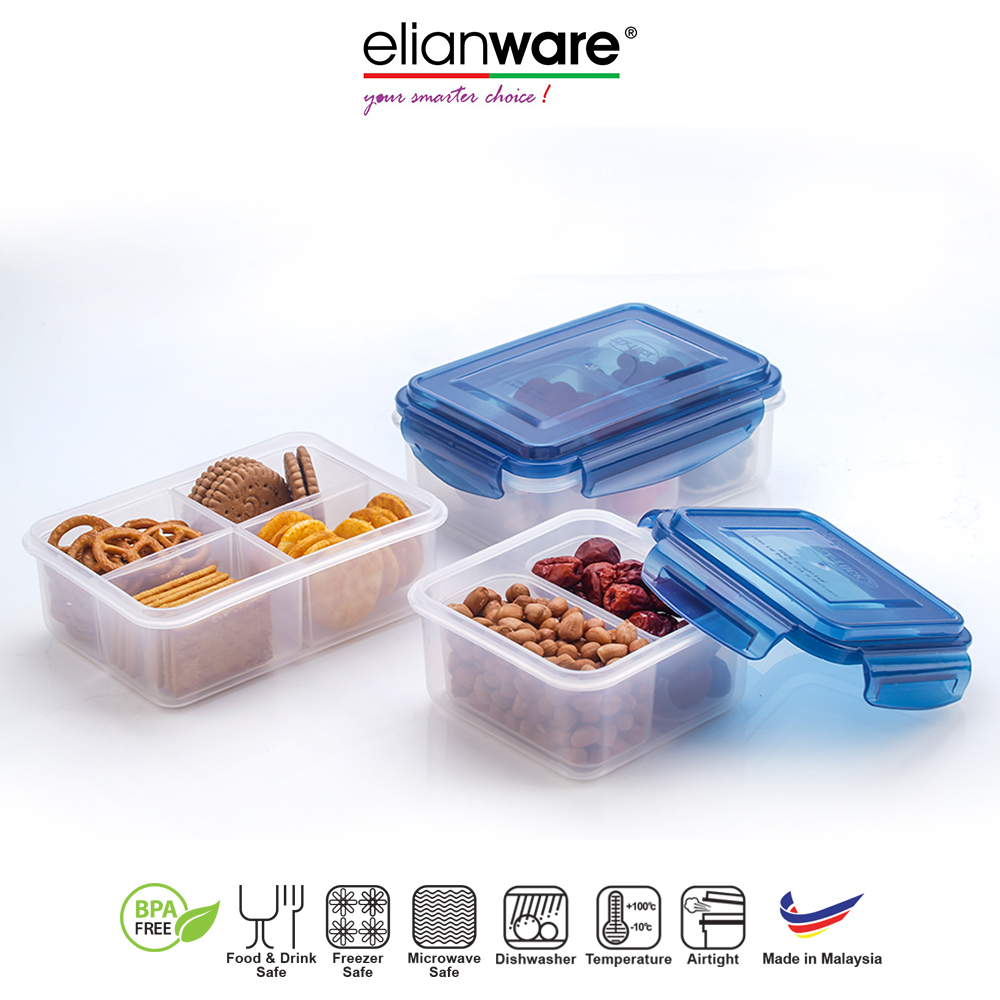 Elianware Ezy-Lock Compartments Microwavable 100% Airtight Food Containers