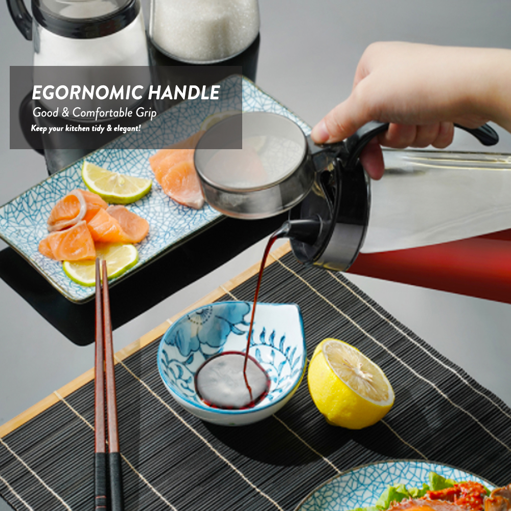 Elianware 600ml Kitchen Glass Cooking Oil Jar Sauce Bottle Dispenser