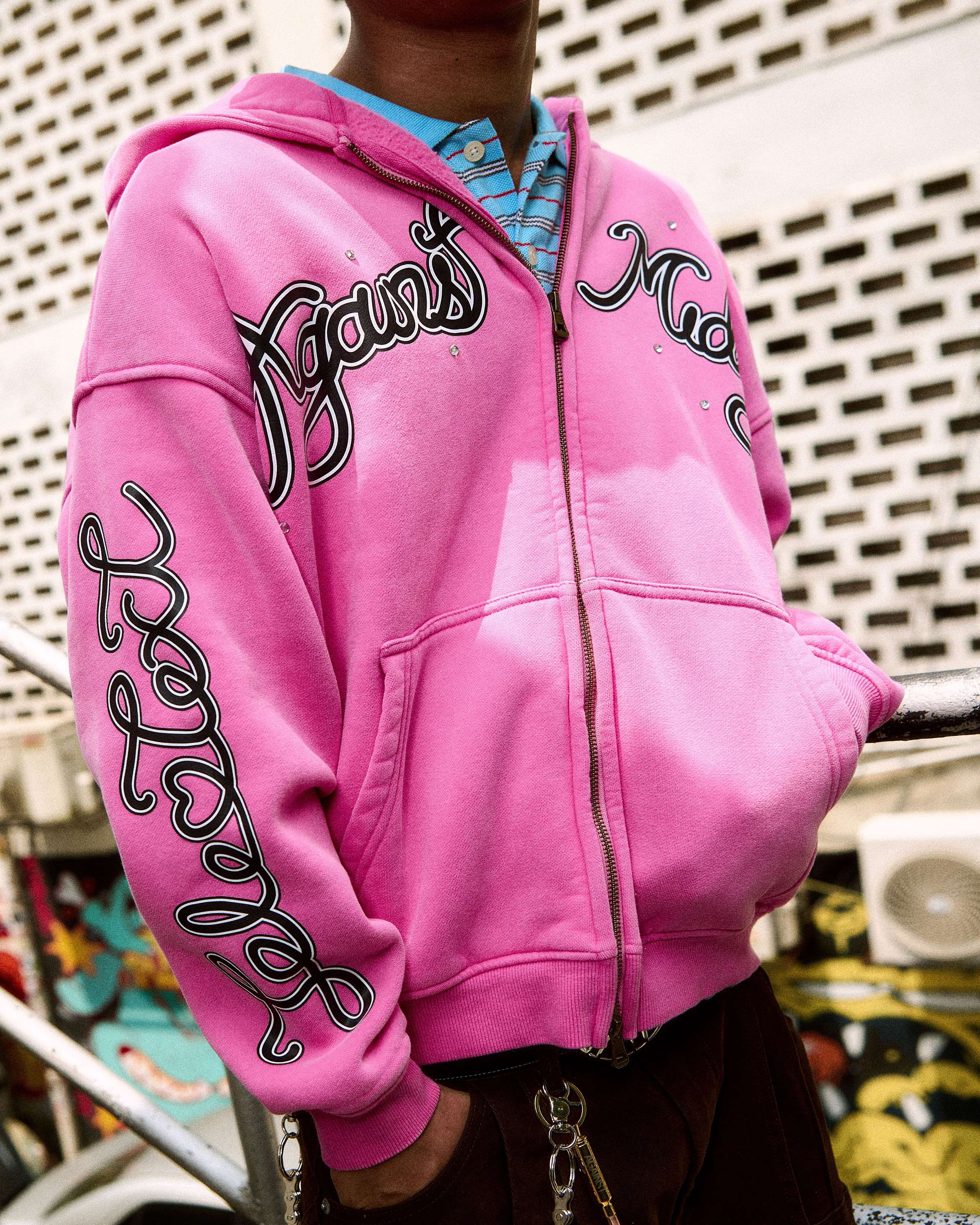 AGAINST LAB X MIDLYFE TELETEXT HOODIE (PINK) | ENDLESS CLOTHING