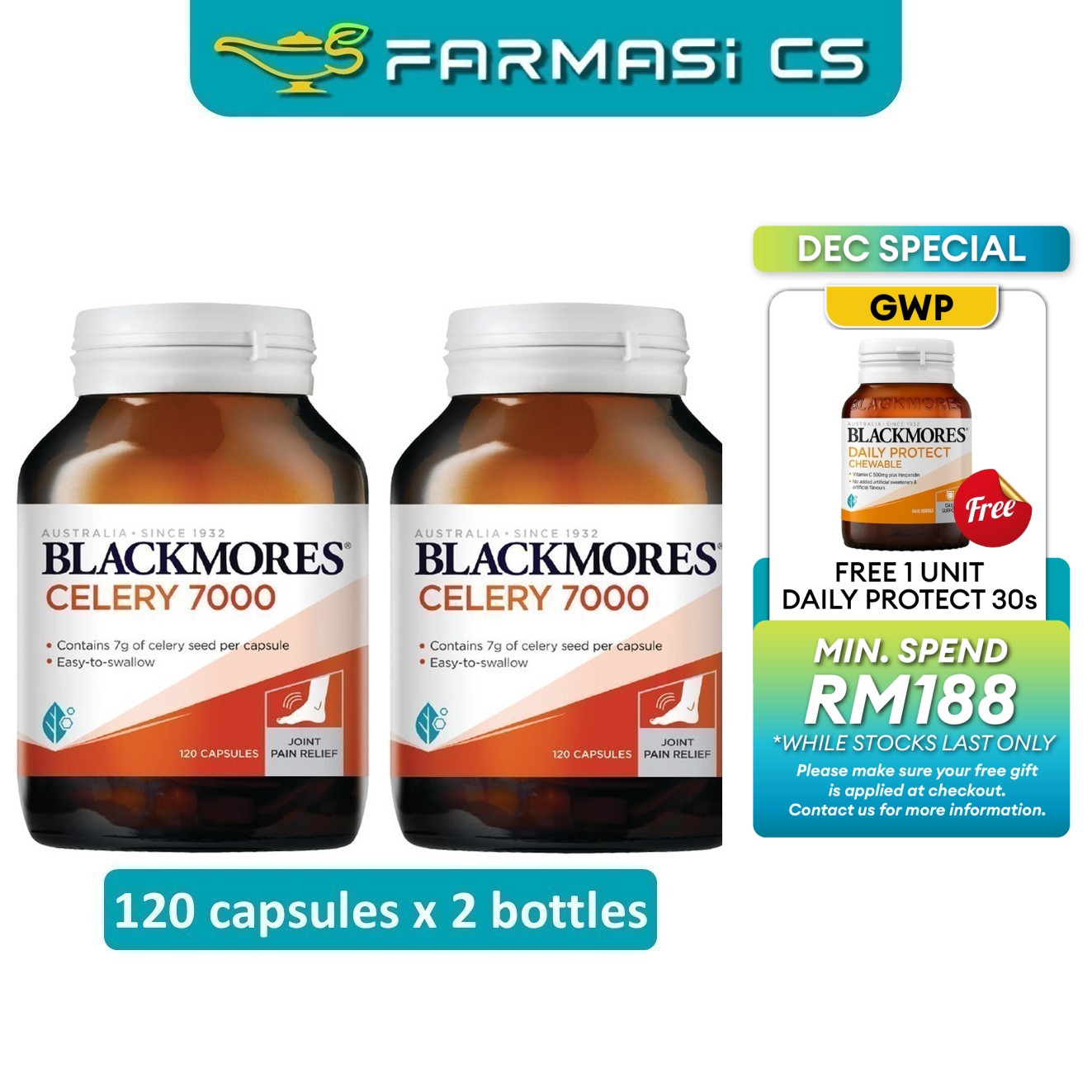 Blackmores Celery 7000 120 Capsules x 2 Bottles (TWIN) EXP:06/2027 [ Farmasi CS ]