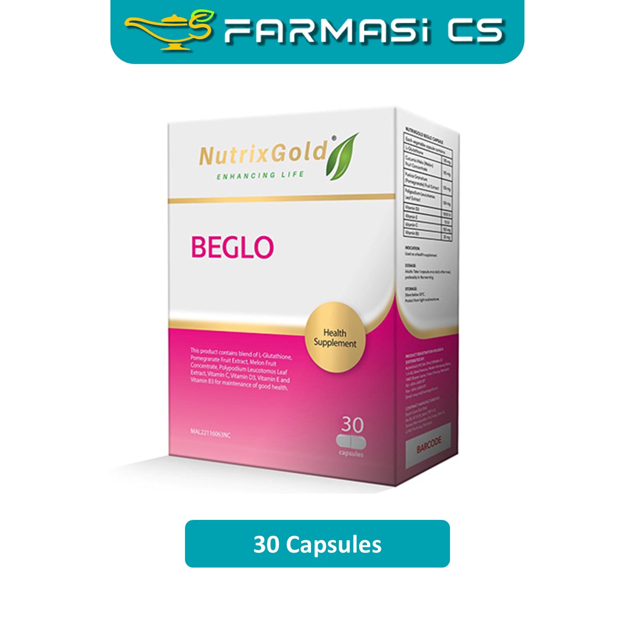 NutrixGold Beglo 30 Capsules Daily UV Protection for Healthy Skin