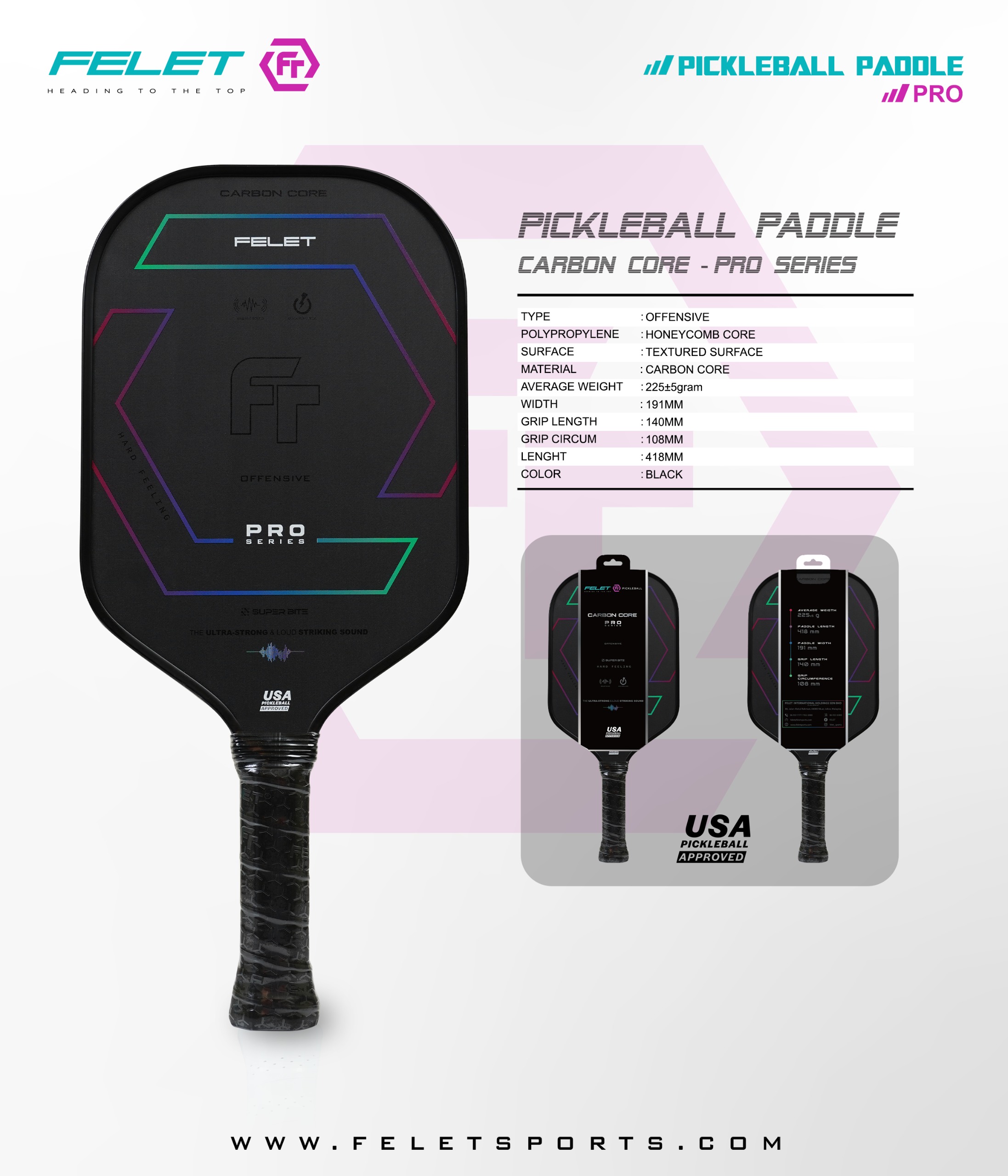 PICKLEBALL PADDLE CARBON CORE - PRO SERIES | FELET INTERNATIONAL