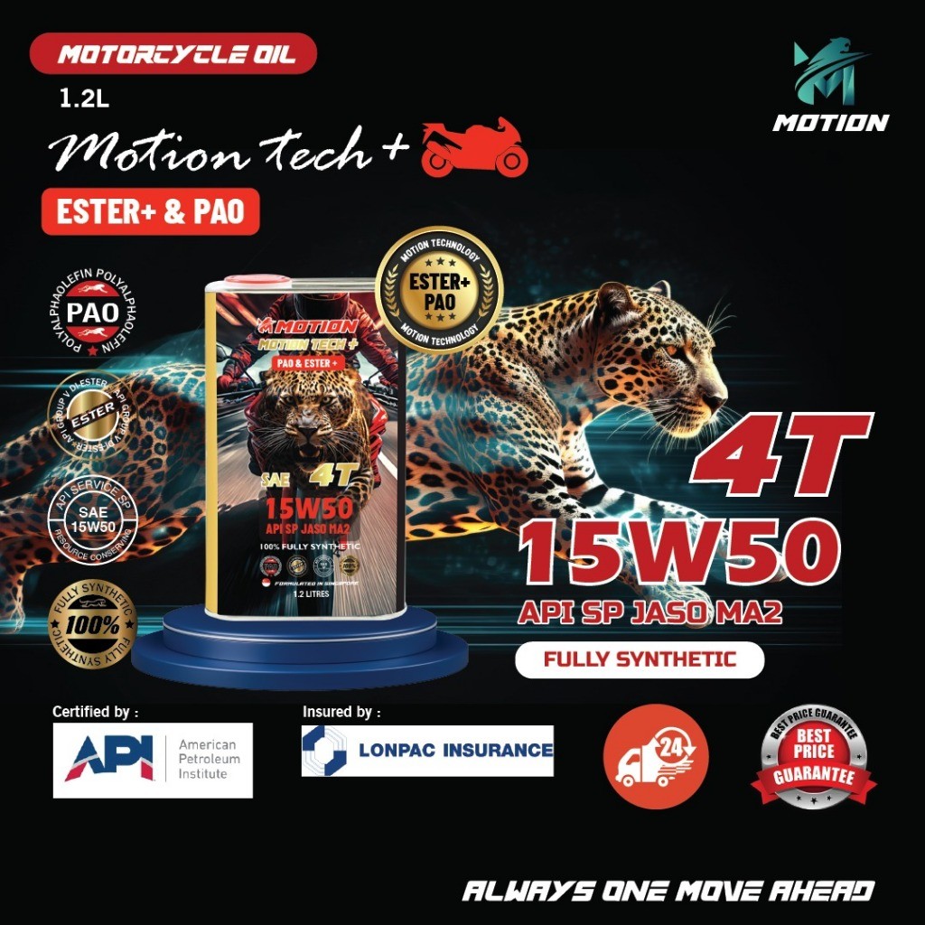 MOTION 4T Ester + PAO API SP JASO MA2 Fully Synthetic Motorcycle Engine Oil (15W50/10W40/10W50/10W60