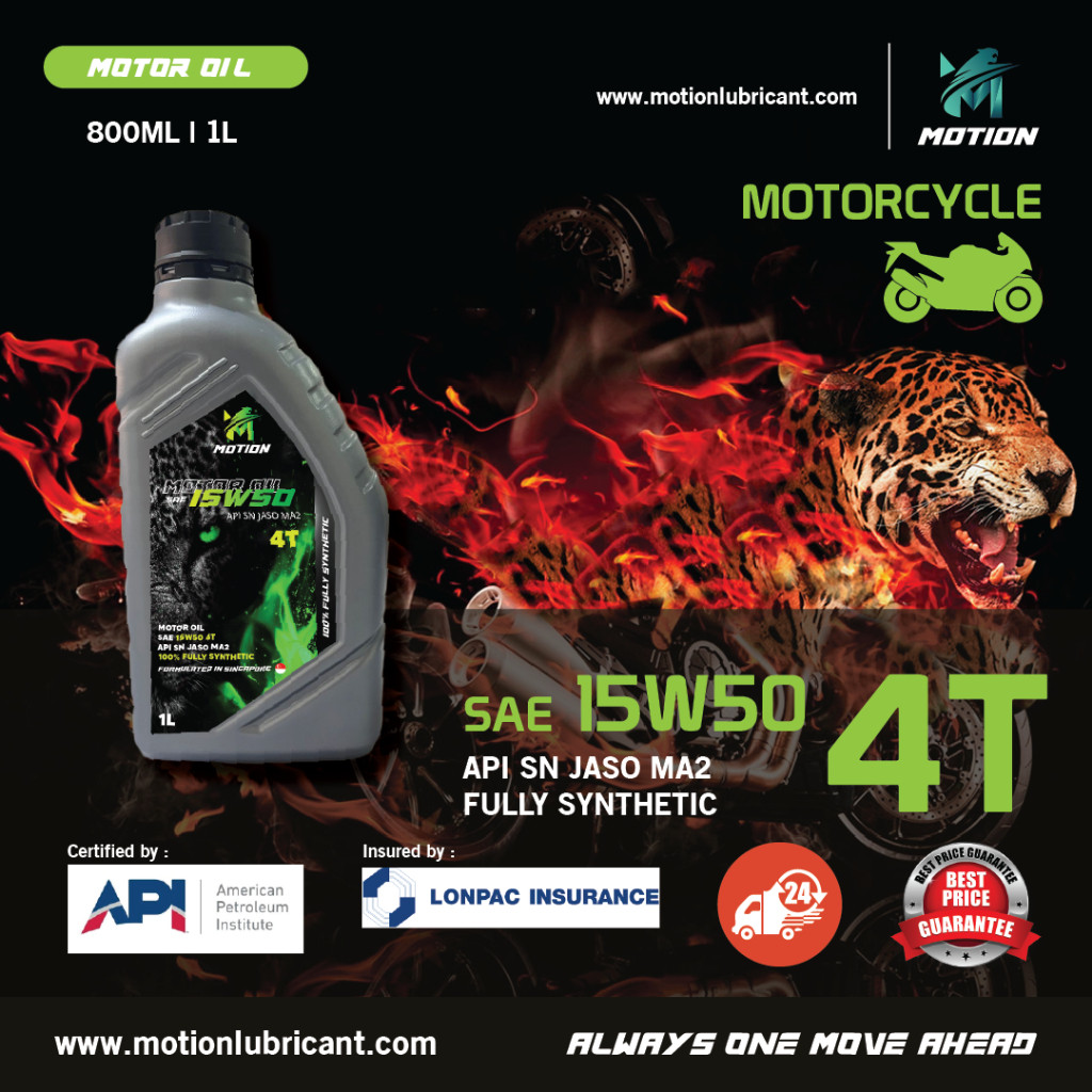 MOTION 4T Fully Synthetic Motorcycle Engine Oil API SN JASO MA2 (15W50/1L)