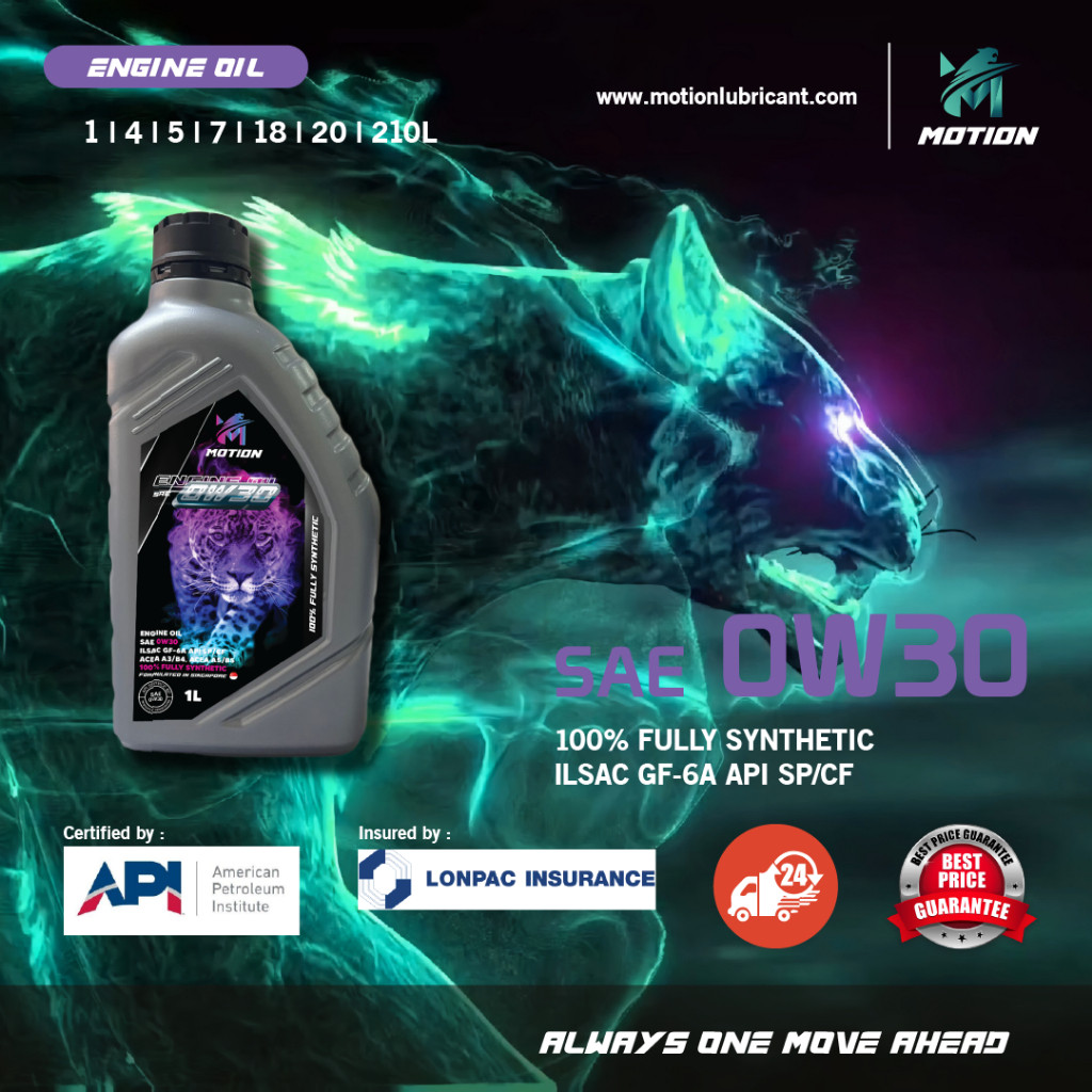 MOTION API SP Fully Synthetic Engine Oil Car Lubricant (0W30/1L)