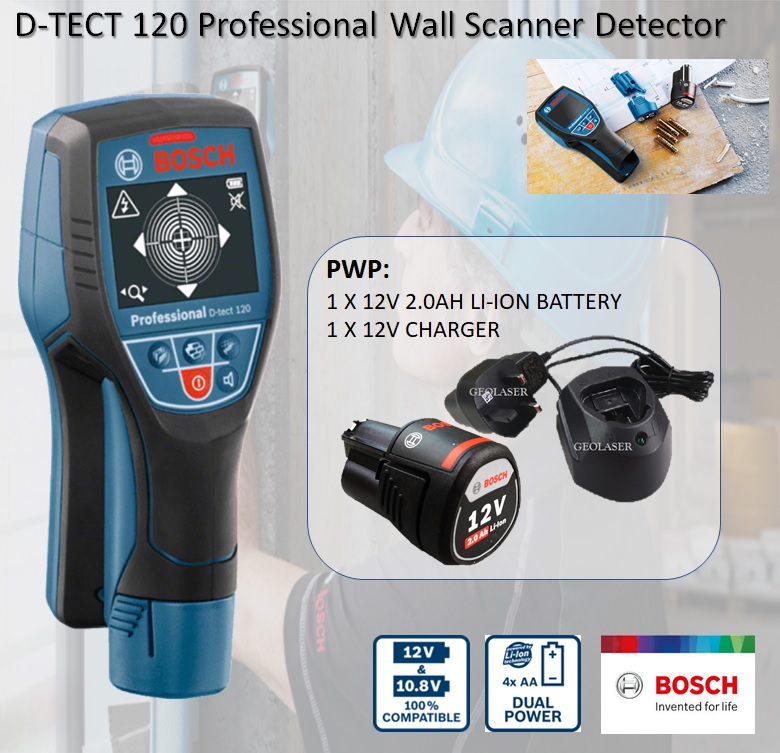Bosch D-TECT 120 Professional Cordless Wall Scanner Detector (SOLO) Metal Detector D TECT 120 / DTEC