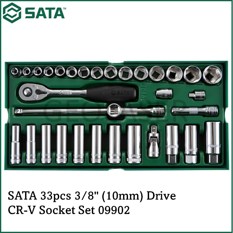 SATA 09902 33pcs 3/8" (10mm) Drive  CR-V Socket Tray Set