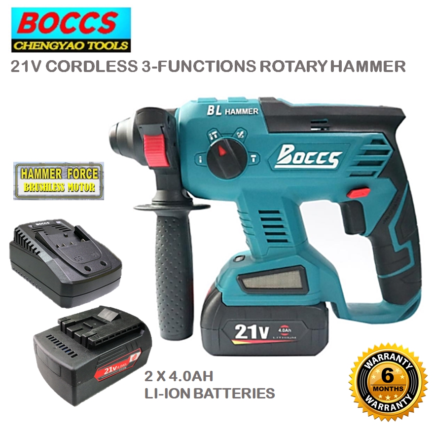 BOCCS 21V Brushless 3-Function Cordless Rotary Hammer With 2 x Battery & 1 x Charger BLSB21