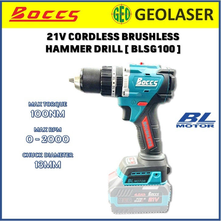 Boccs 21V BLSG100 100Nm 13mm Cordless Hammer Drill C/W 2x4.0ah Battery
