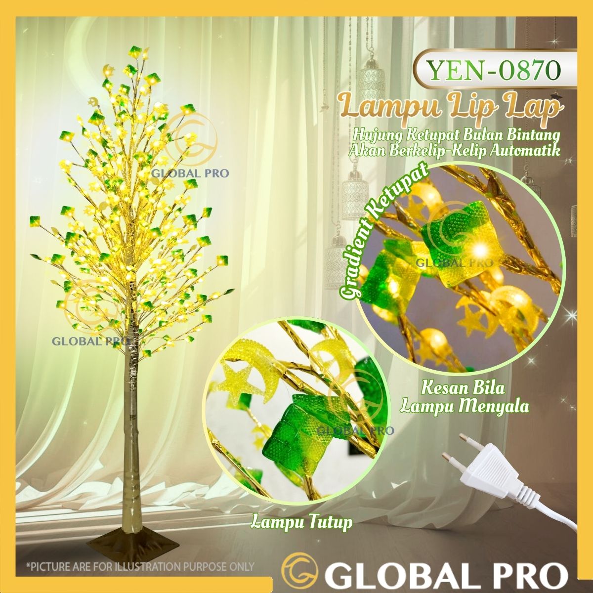 1.8M Lampu Ketupat Raya Aidilfitri Ketupat Lip Lap Tree Lamp Decoration Lampu Raya Lampu Liplap Bula