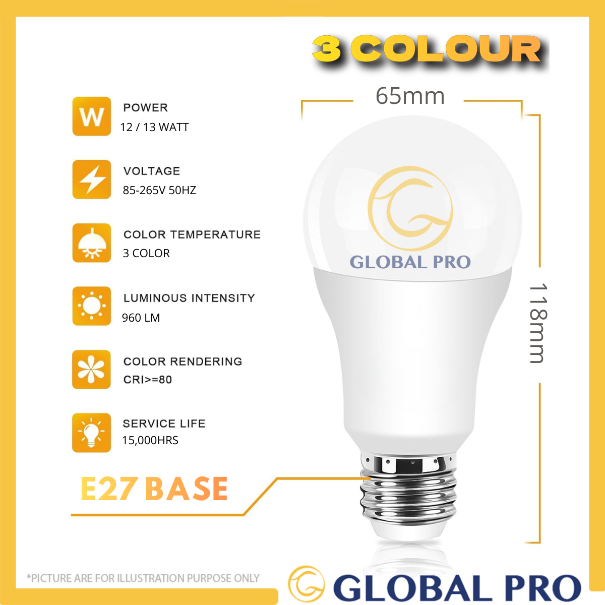 12W E27 LED Bulb 3 Colour Lampu 3 Colour Mentol LED 3C Lampu Rumah Jimat Elektrik Terang Bright Ligh