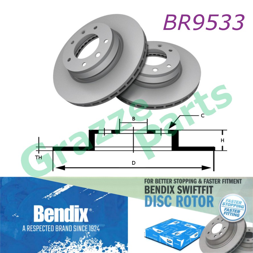 (1 pc) Bendix Swiftfit Disc Brake Rotor Front for BR9533 Honda City T9A Jazz GK