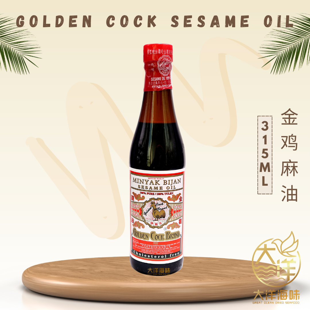 Golden Cock sesame oil in a red-capped 315ml bottle|金鸡麻油315ml红盖瓶装