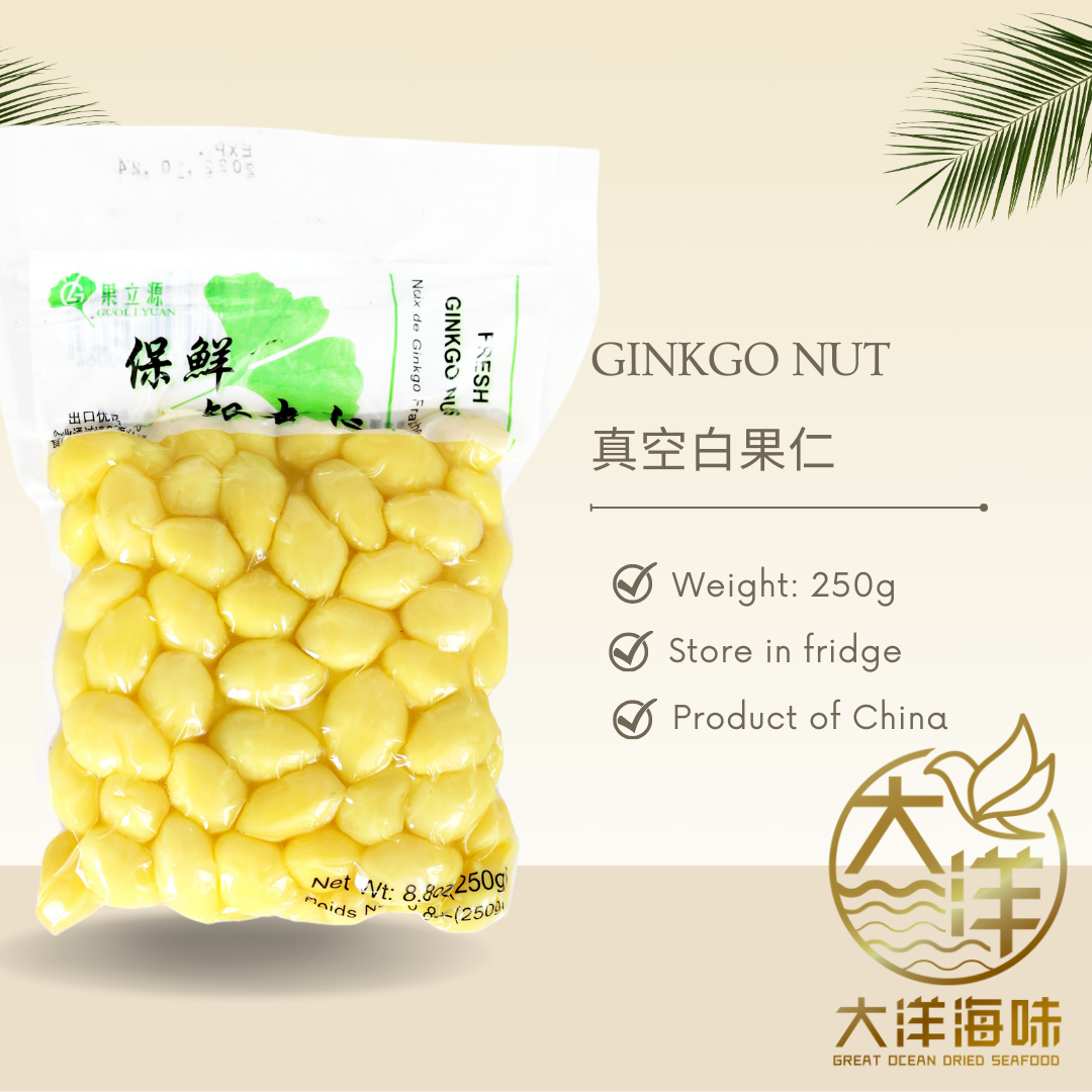Ginkgo nut product card with vacuum pack and storage information｜白果仁真空包装及保存说明图