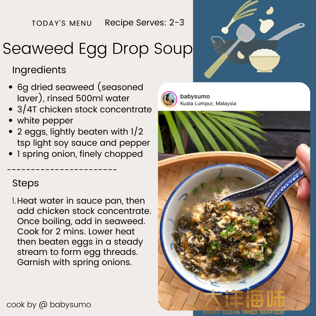 English recipe card for seaweed egg drop soup|紫菜蛋花汤英文食谱