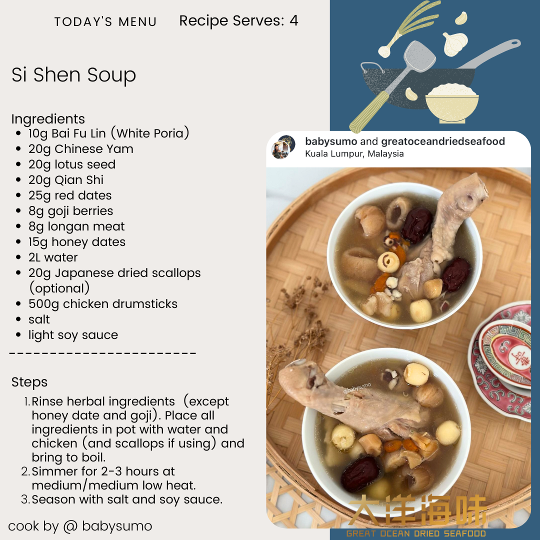 English recipe card for Si Shen chicken soup|四神鸡汤英文食谱