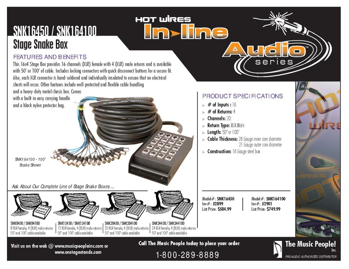On Stage SNK164100 Snake Cable | 100ft / 30m | 16 channels (16x