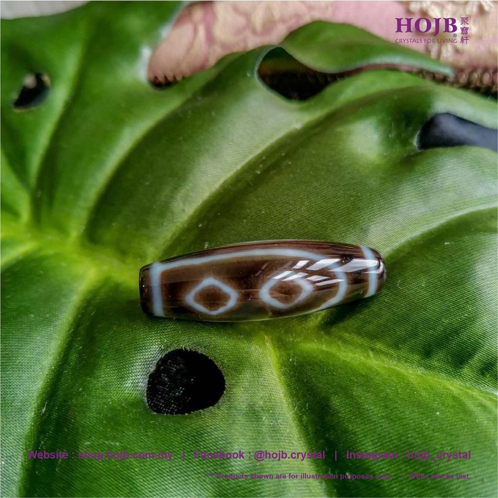 金剛双心天珠 HOJB Tibetan Pure Dzi Twin-Heart Dorje 12x35mm 聚寶軒西藏至