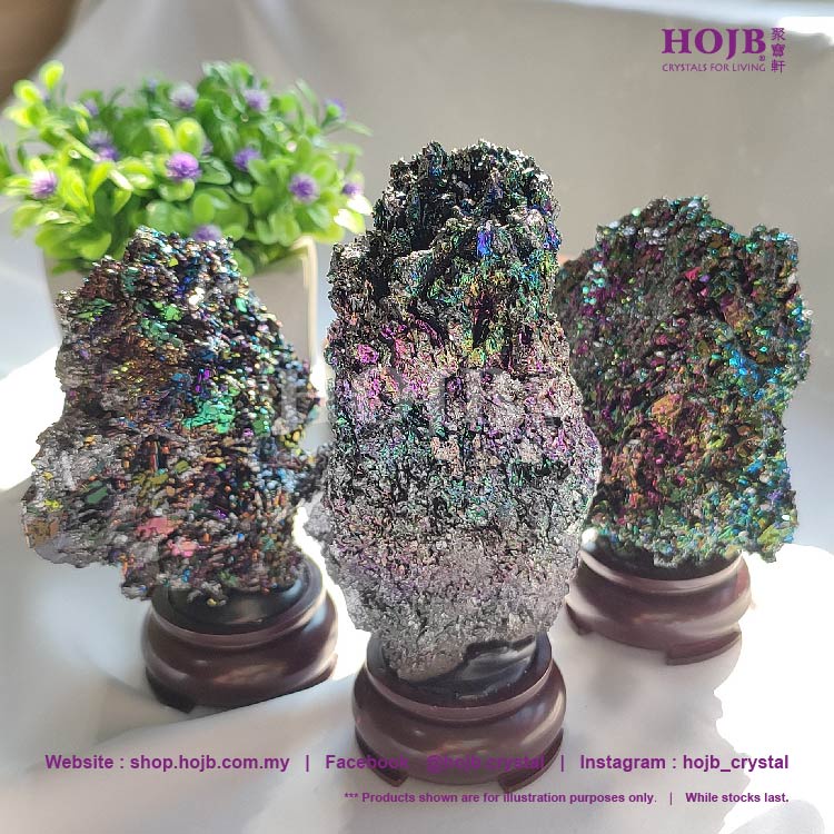 HOJB Rainbow Berthierite Rough Stone Feng Shui Ornament 80-100mm
