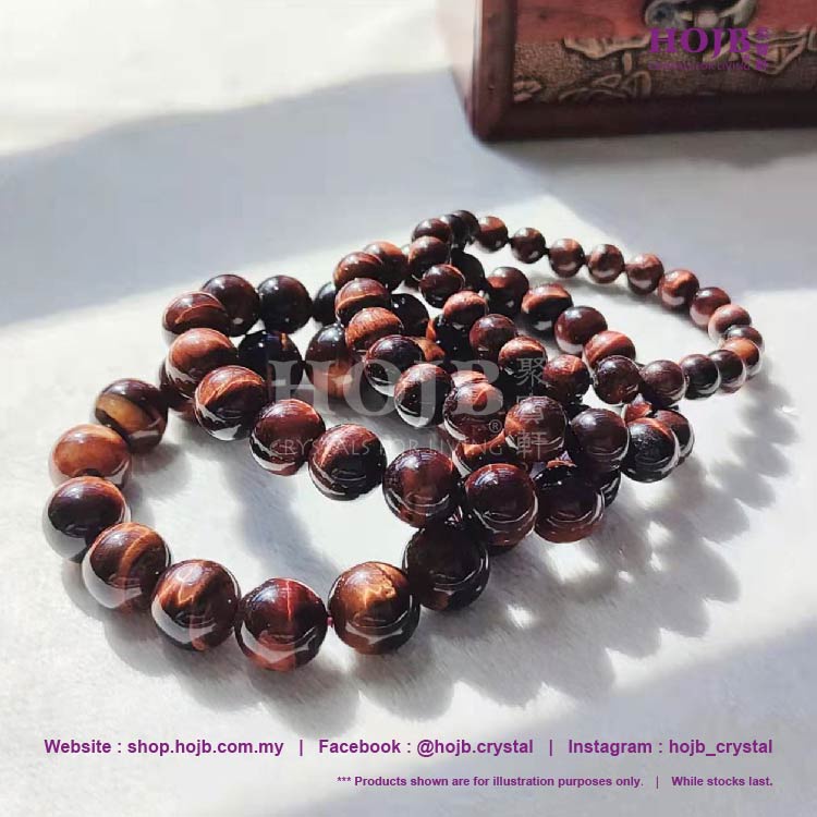 HOJB Natural Red Tiger Eyes Beads Bracelet 8-14mm 聚寳軒天然红虎眼