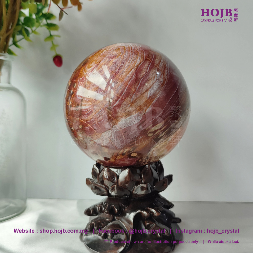 HOJB Madagascar Petrified Wood(Dendrolite) Feng Shui Crystal Ball