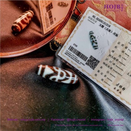 HOJB Tibetan Pure Dzi Lotus Tiger-Tooth Bead 12x35mm 聚寶軒西藏至