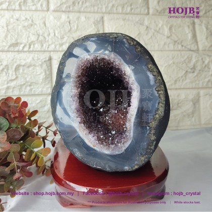HOJB High Grade Uruguay Amethyst Wealthy Bag Feng Shui Stone