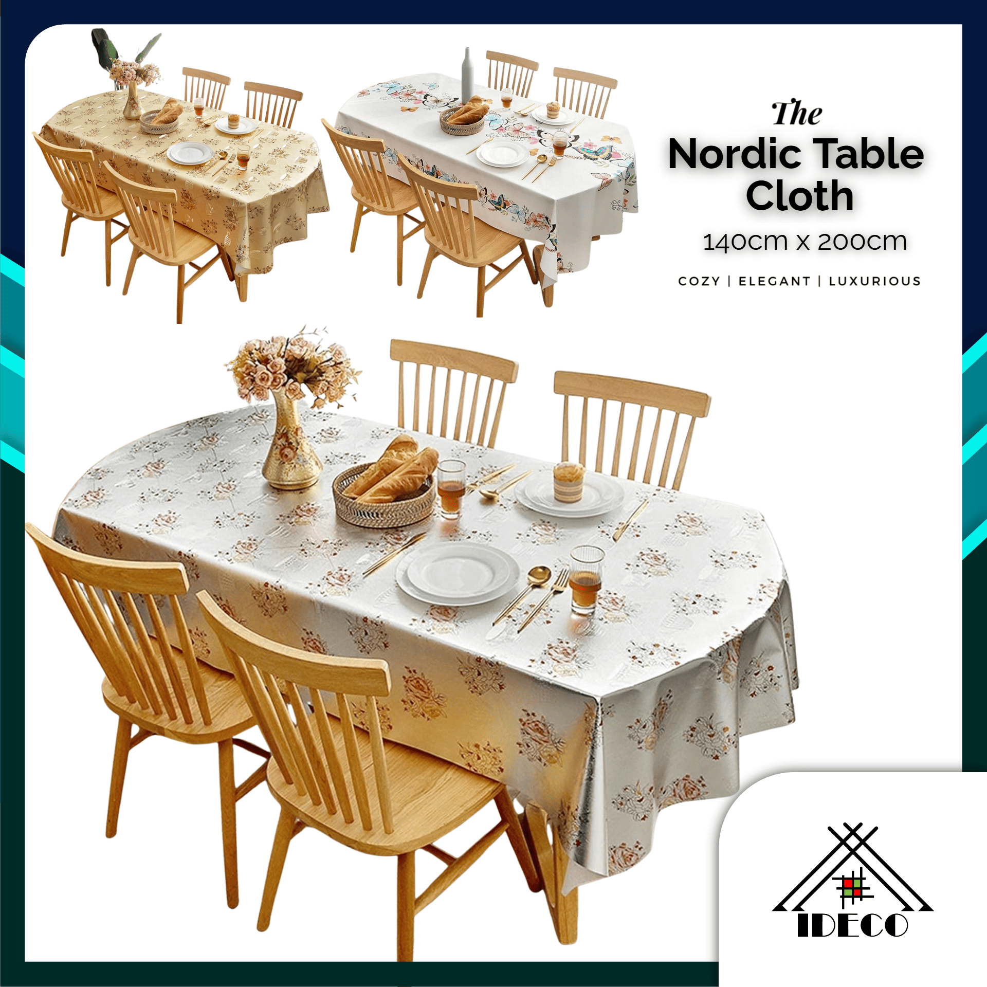 iDECO™ 140cm x 200cm Nordic Rectangle Waterproof Table Cloth Cover